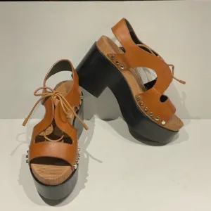 BALENCIAGA PARISTan and Black Platform Sandals with Retro Design SZ 37