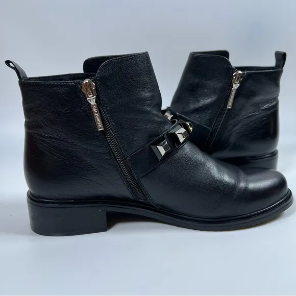 Balidoner Black Leather Studded Ankle Boots Size 38