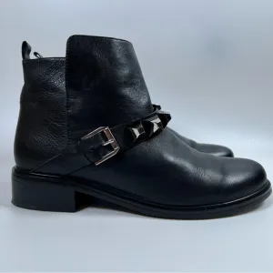 Balidoner Black Leather Studded Ankle Boots Size 38