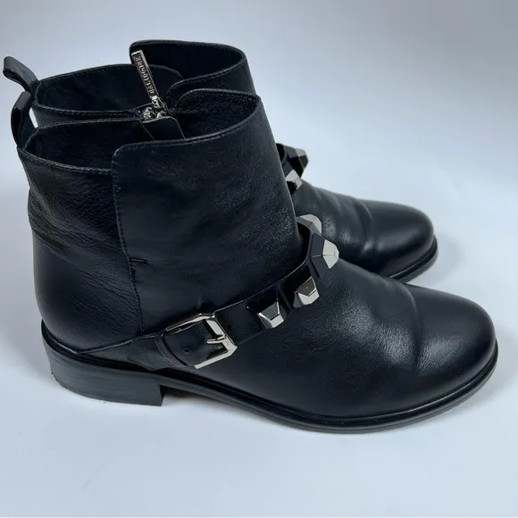 Balidoner Black Leather Studded Ankle Boots Size 38