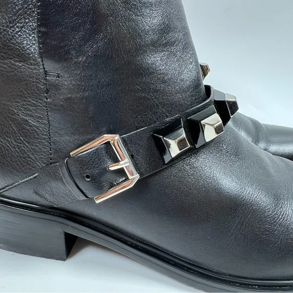 Balidoner Black Leather Studded Ankle Boots Size 38