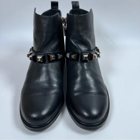 Balidoner Black Leather Studded Ankle Boots Size 38