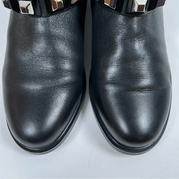 Balidoner Black Leather Studded Ankle Boots Size 38