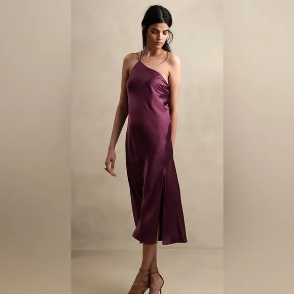 Banana Republic 100% Divine Silk One-Shoulder Quiet Luxury Old Money Midi Dress