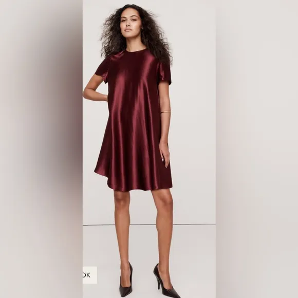 Banana Republic AURELIA SATIN TRAPEZE Luxury Date Night Event MINI DRESS LTall