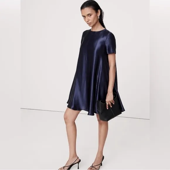 Banana Republic AURELIA SATIN TRAPEZE Luxury Date Night Event MINI DRESS LTall