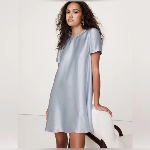 Banana Republic AURELIA SATIN TRAPEZE Luxury Date Night Event MINI DRESS LTall