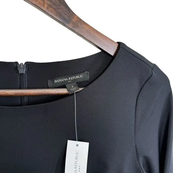 Banana Republic Ponte Dress 2 Tailored Black Quiet Luxury Formal Minimalist New