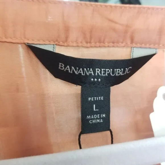 Banana Republic Sheer Long Sleeve Dress Chic Minimalist LP LARGE PETITE NWT