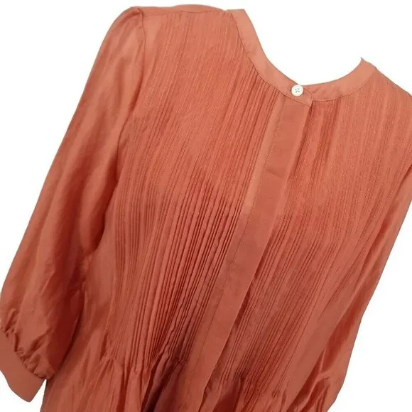 Banana Republic Sheer Long Sleeve Dress Chic Minimalist LP LARGE PETITE NWT