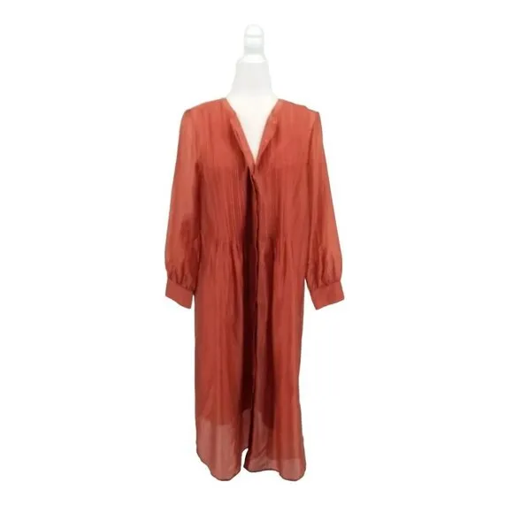 Banana Republic Sheer Long Sleeve Dress Chic Minimalist LP LARGE PETITE NWT