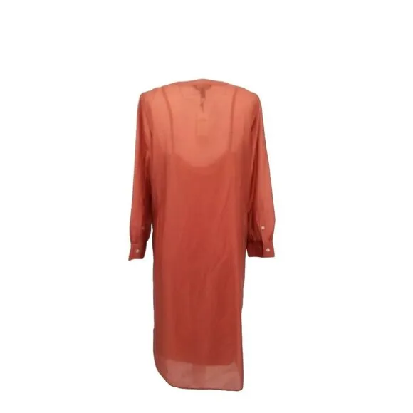 Banana Republic Sheer Long Sleeve Dress Chic Minimalist LP LARGE PETITE NWT