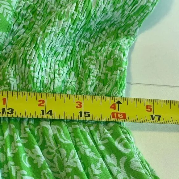Banjanan NWT 100% Green Regina Tile Print Flash Tiered Midi Dress XXL