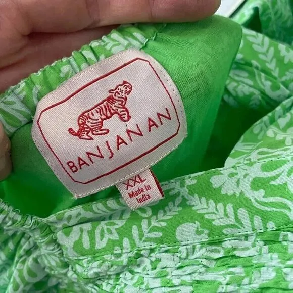 Banjanan NWT 100% Green Regina Tile Print Flash Tiered Midi Dress XXL