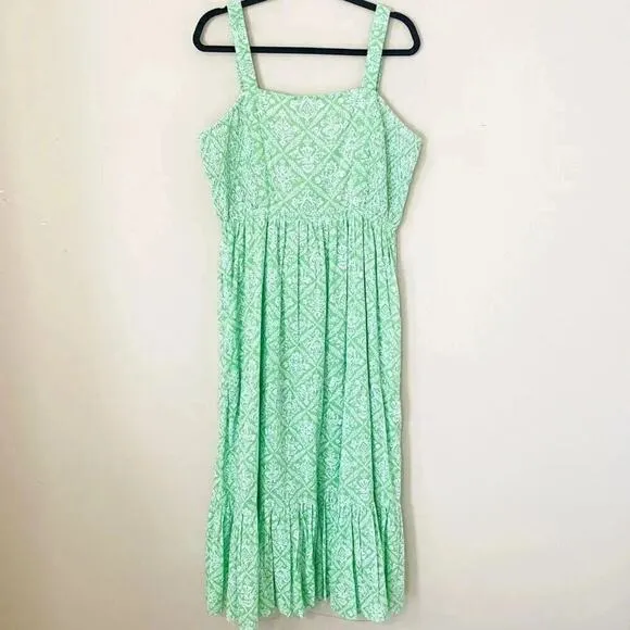 Banjanan NWT 100% Green Regina Tile Print Flash Tiered Midi Dress XXL