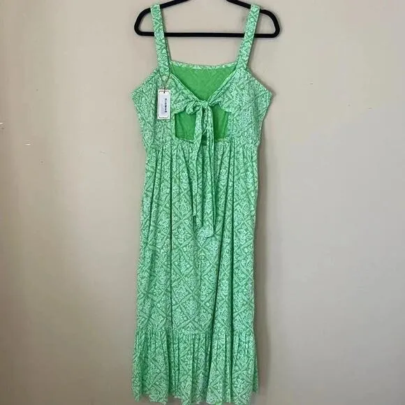 Banjanan NWT 100% Green Regina Tile Print Flash Tiered Midi Dress XXL