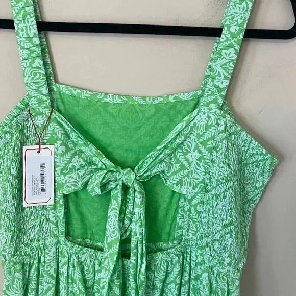 Banjanan NWT 100% Green Regina Tile Print Flash Tiered Midi Dress XXL
