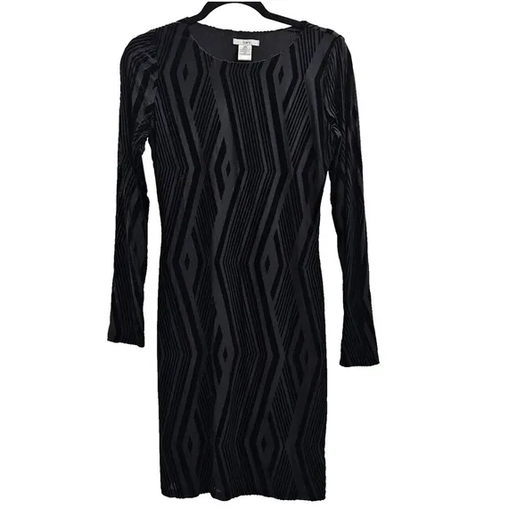 Bar lll Black Dress Womens Medium Velvet Burnout Cocktail Wedding Guest Corpcore
