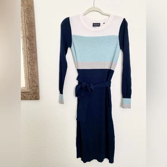 Barbour Knit Striped Colorblock Sweater Dress Quiet Luxury Basic Preppy