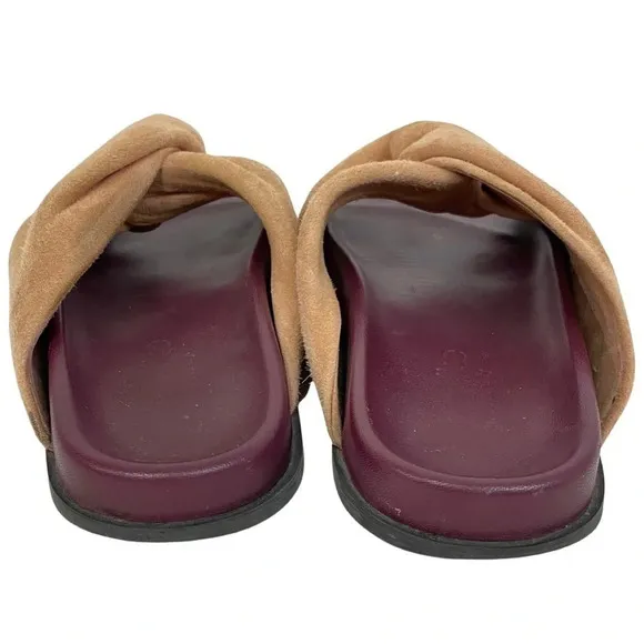 Bassike Suede Knot Flat Paded Sandals Shoes Womens Size 4 / 35 Tan Burgundy