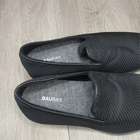 BauBax Dressy Loafer Shoes Slip On Coconut Merino Wool Latex Black Size 9