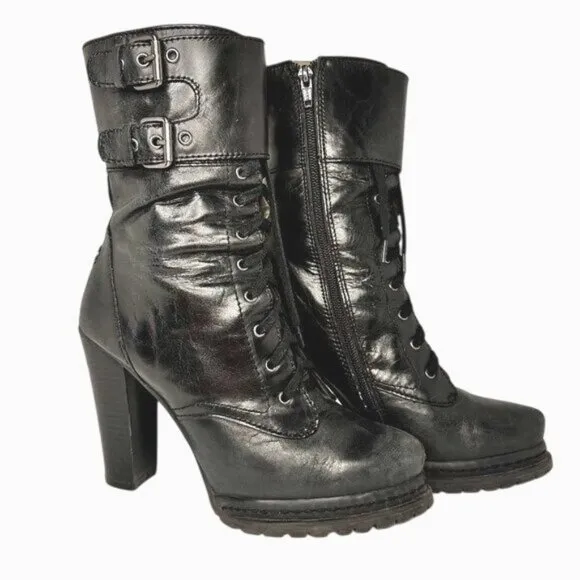 BCBG Generation Women Platform Lace-Up Bootie Block Heel Vamp Front Side Zip 8B