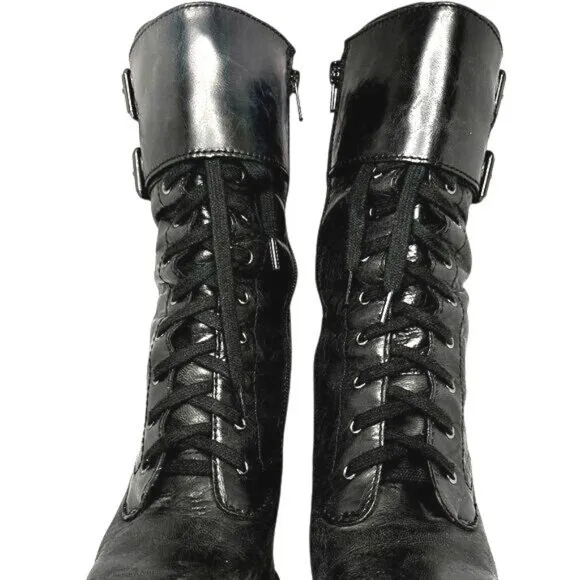 BCBG Generation Women Platform Lace-Up Bootie Block Heel Vamp Front Side Zip 8B