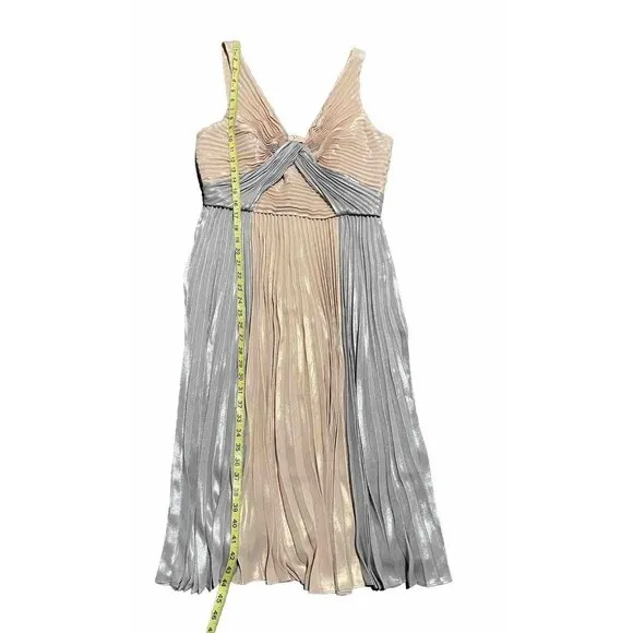 BCBG Maxazria Dress Pleated Midi Dress Metallic Gold Flare luxury 8 - New- $370