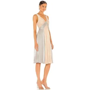 BCBG Maxazria Dress Pleated Midi Dress Metallic Gold Flare luxury 8 - New- $370