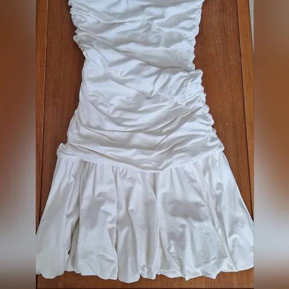 BCBGMaxAzria strapless mini dress minimalist bardot ruched mermaid fishtail
