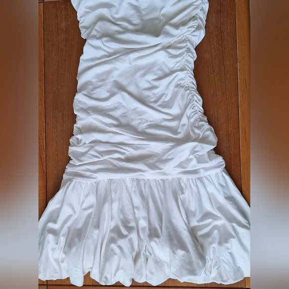 BCBGMaxAzria strapless mini dress minimalist bardot ruched mermaid fishtail