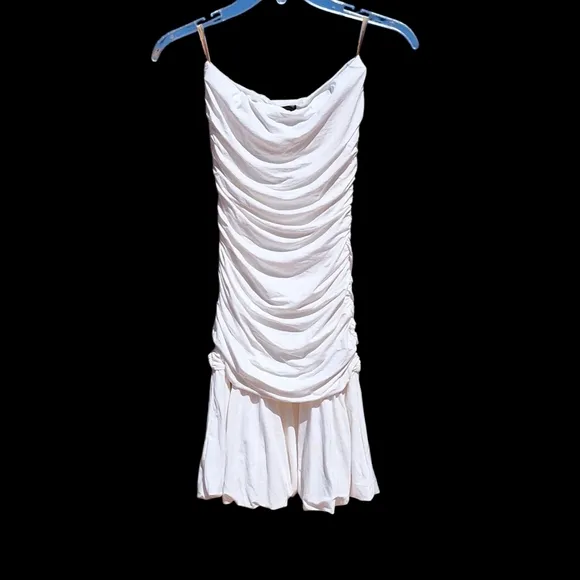 BCBGMaxAzria strapless mini dress minimalist bardot ruched mermaid fishtail