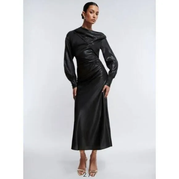 BCBGMAXAZRIA Wylie Dress Womens 38 6 Runway Designer Luxury Black Shimmer $368