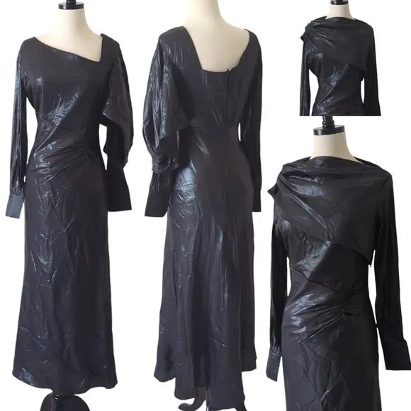 BCBGMAXAZRIA Wylie Dress Womens 38 6 Runway Designer Luxury Black Shimmer $368