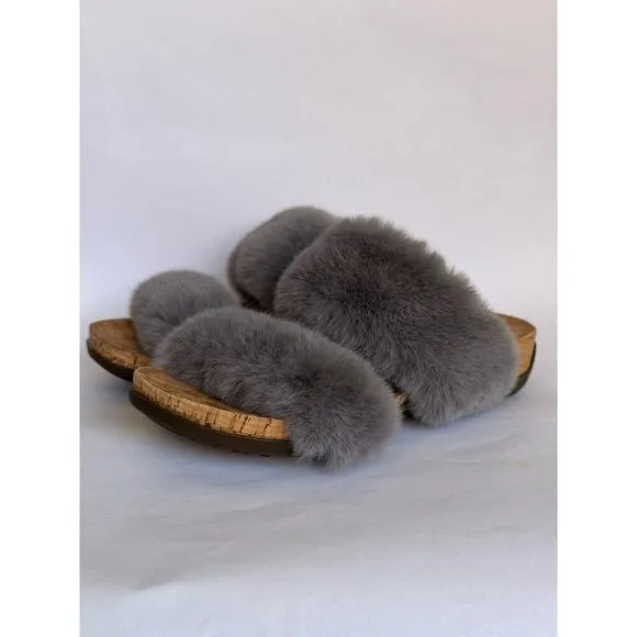Bearpaw Analia Women’s Furry Sandals Slippers Gray Fog Size 8 Platform