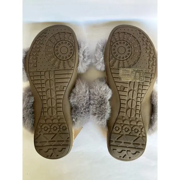 Bearpaw Analia Women’s Furry Sandals Slippers Gray Fog Size 8 Platform