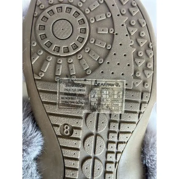 Bearpaw Analia Women’s Furry Sandals Slippers Gray Fog Size 8 Platform