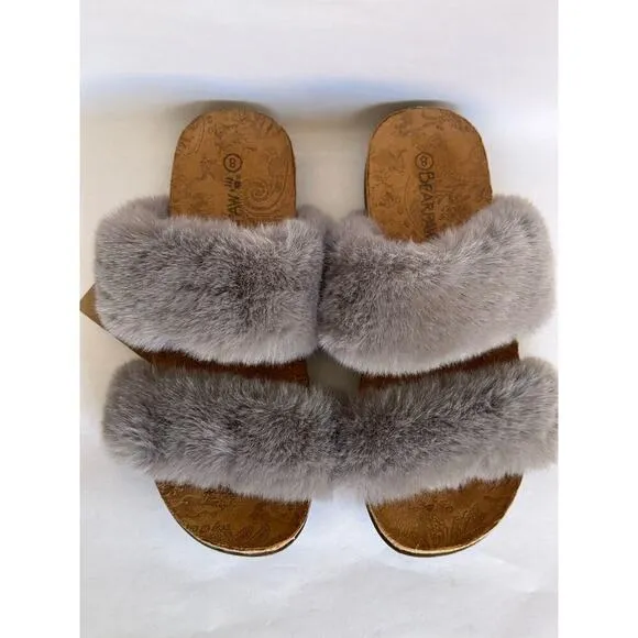 Bearpaw Analia Women’s Furry Sandals Slippers Gray Fog Size 8 Platform