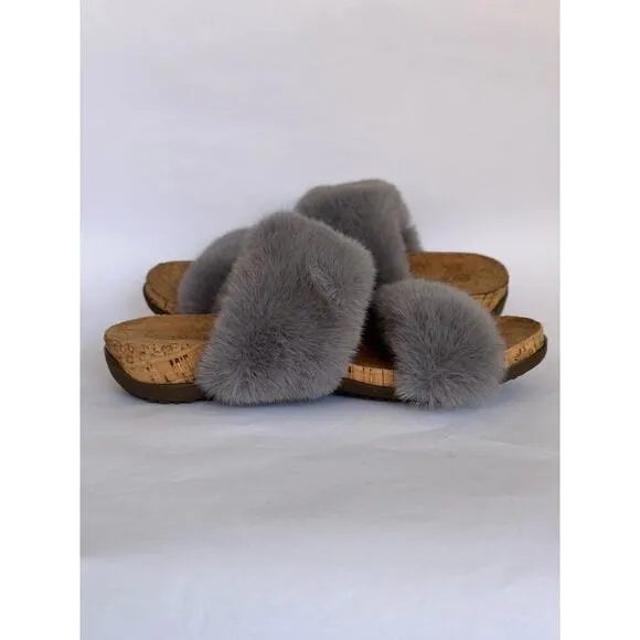 Bearpaw Analia Women’s Furry Sandals Slippers Gray Fog Size 8 Platform