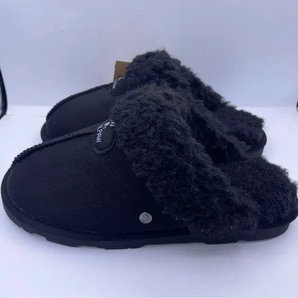 BearPaw vegan faux fur Loki women black slippers Size 6