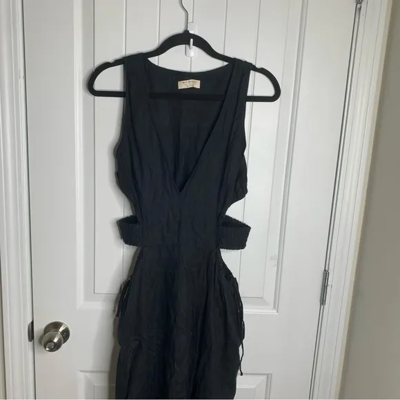 Bec Bridge black linen cut out Noelle maxi dress sz 6 quiet luxury wedding guest