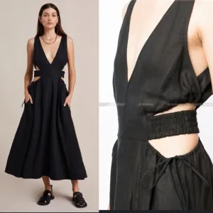 Bec Bridge black linen cut out Noelle maxi dress sz 6 quiet luxury wedding guest