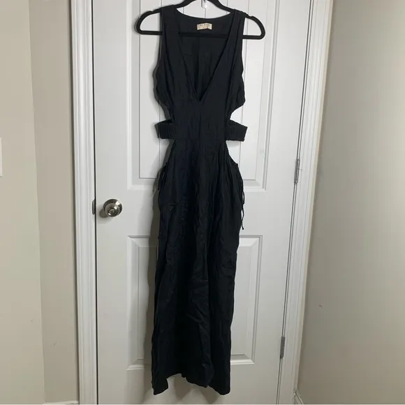 Bec Bridge black linen cut out Noelle maxi dress sz 6 quiet luxury wedding guest