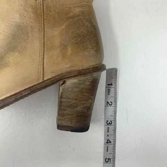 Bed Stu Boots Ankle Tan Women's Booties Beige Leather Block Heel Zip  8.5