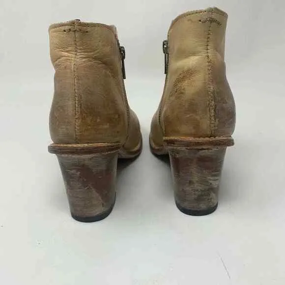 Bed Stu Boots Ankle Tan Women's Booties Beige Leather Block Heel Zip  8.5