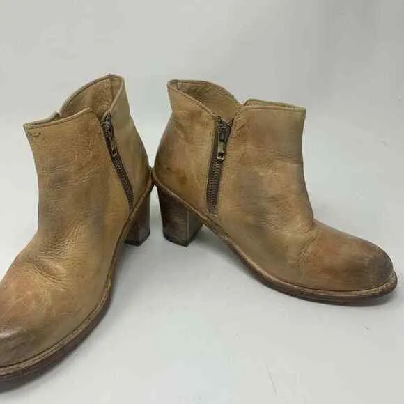 Bed Stu Boots Ankle Tan Women's Booties Beige Leather Block Heel Zip  8.5