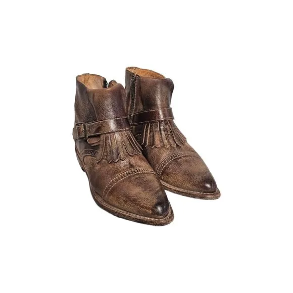 Bed Stu Dipper Cobbler Brown Leather Belted Ankle Boots Womens 7