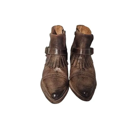 Bed Stu Dipper Cobbler Brown Leather Belted Ankle Boots Womens 7