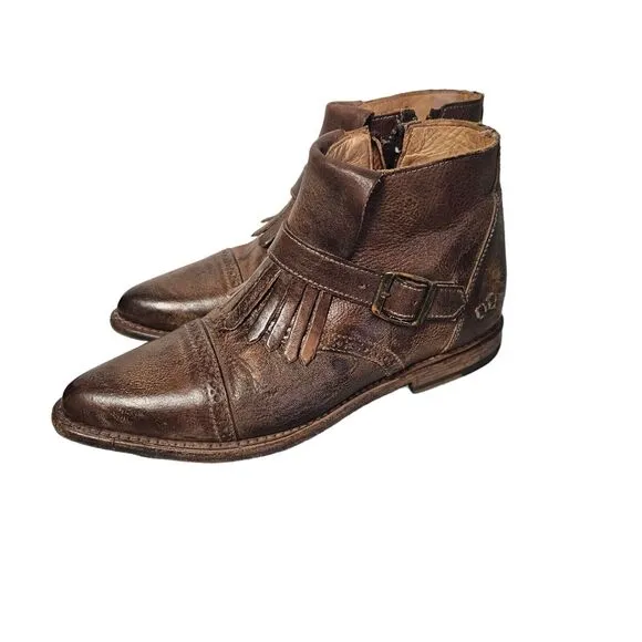 Bed Stu Dipper Cobbler Brown Leather Belted Ankle Boots Womens 7