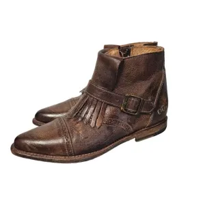 Bed Stu Dipper Cobbler Brown Leather Belted Ankle Boots Womens 7